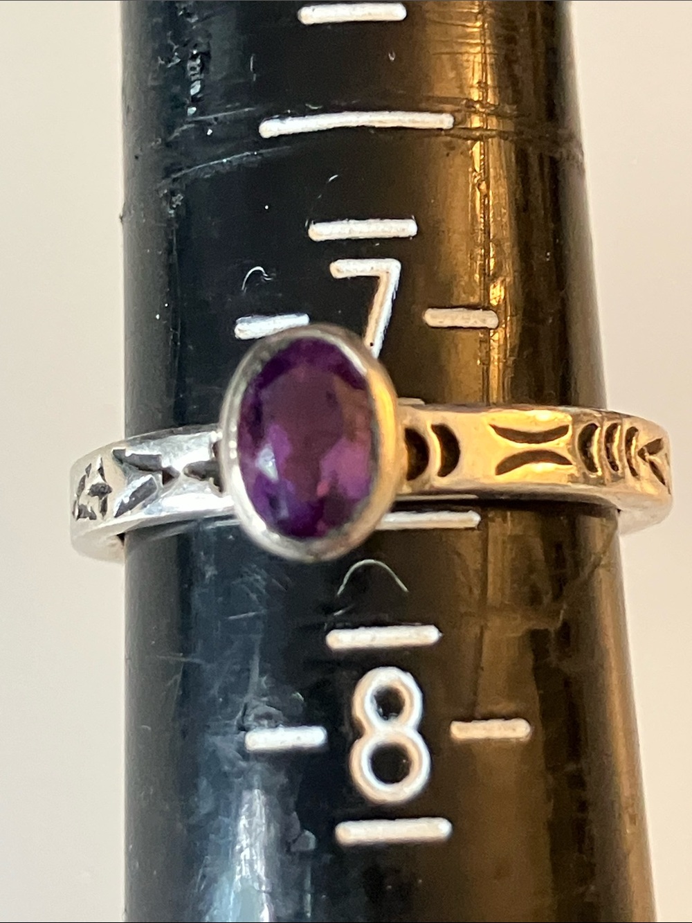 Sterling Silver Vintage Silpada Amethyst Oval Ring with Stamped Band